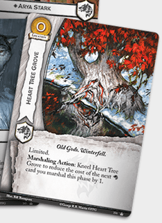 Corazón de la arboleda Lugar coste 0 Viejos dioses, Invernalia Limitada Acción de reclutamiento: Arrodilla el corazón de la arboleda para reducir el coste de la próxima carta Stark que reclutes esta fase por 1.