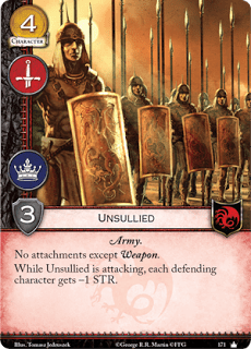 Inmaculados. Coste 4. Fuerza 3. Militar. Poder. Ejército Sin accesorios excepto Arma. Mientras los Inmaculados están atacando, cada personaje defensor tiene -1 Fuerza.